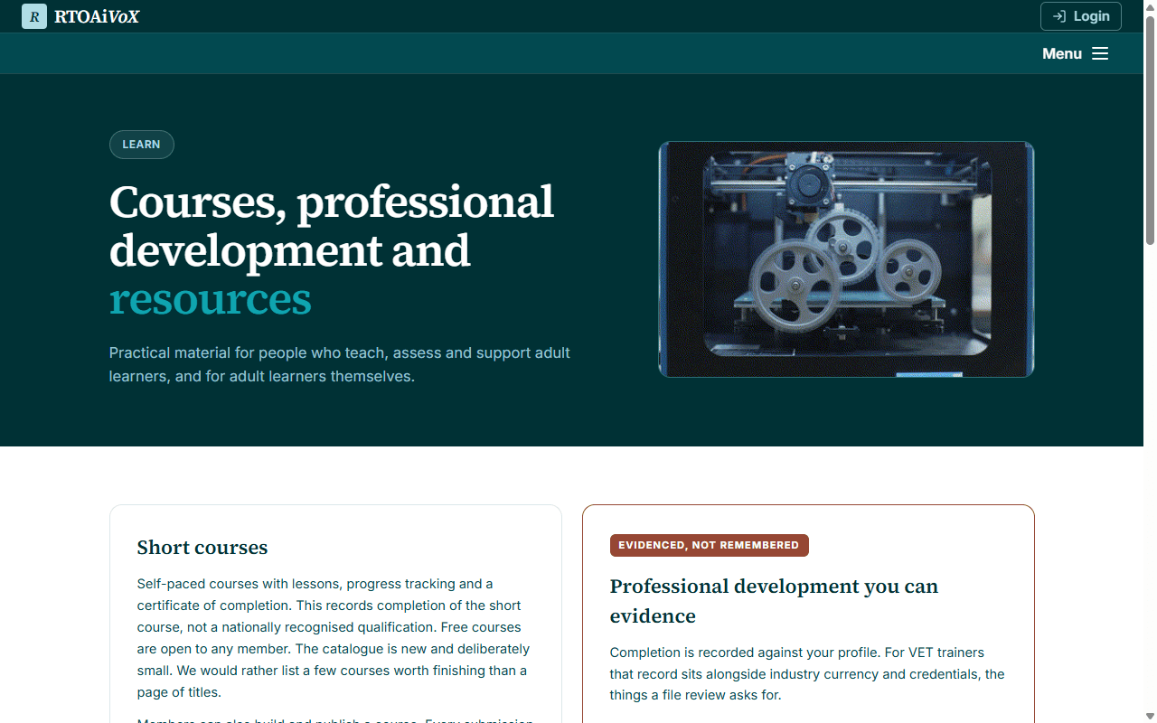 Courses, professional development and resources in RTOAiVoX